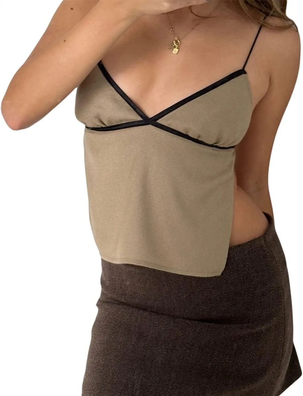 WZTYYDS Women Backless Crop Top Sexy Tie Up Spaghetti Strap Camisole Summer Going Out Tops Cute Mini Lacing Vest
