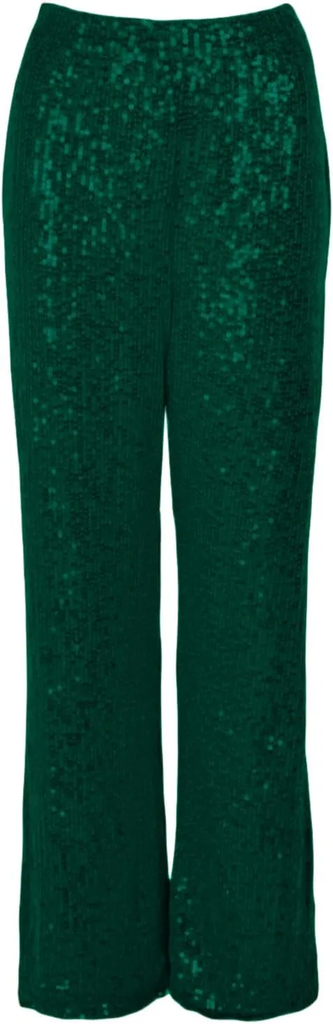 XBTCLXEBCO Sequin Wide Leg Pants for Women High Waist Loose Shiny Glitter Palazzo Pants Sparkle Trousers Disco Clubwear