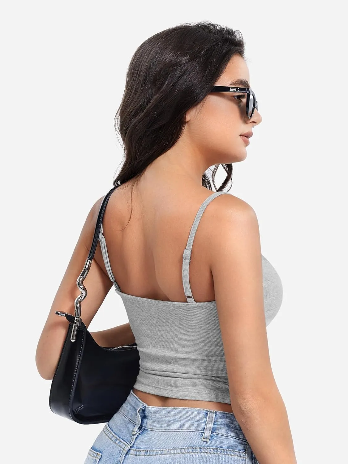 YEOREO Jillce Womens Ribbed Lace Cami Square Neck Tank Top Sexy Sleeveless Button Y2K Going Out Camisoles Strap Summer Tops